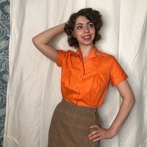 As Is 1950s Orange Blouse DRY CLEAN